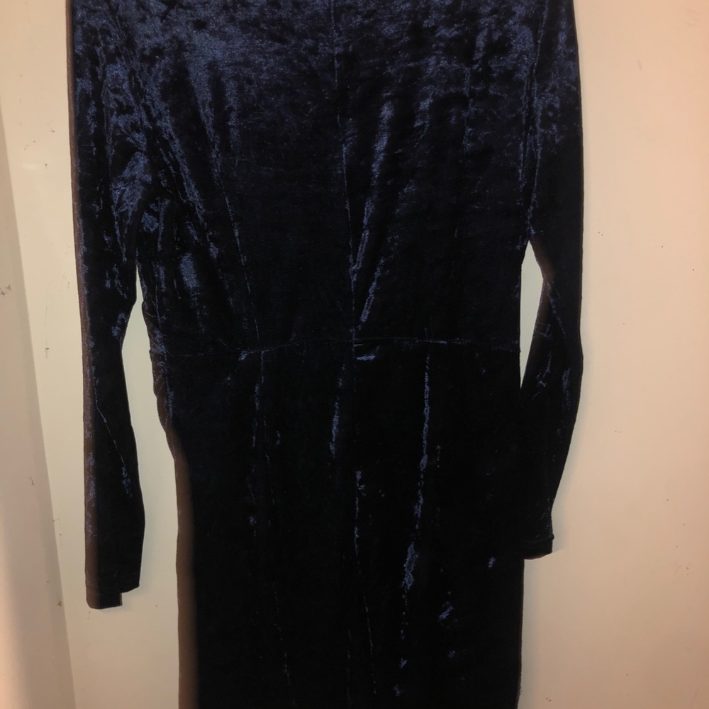 Large Crushed Velvet Navy Blue Wrap Dress Petal Zip Up - Picture 7 of 9